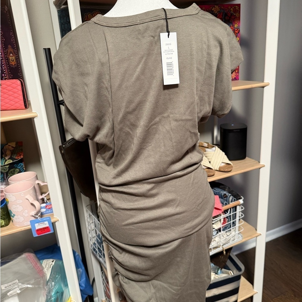 Michael Stars Ruched Ricci Cap-Sleeve Rib Dress — Size Large - Picture 3 of 6